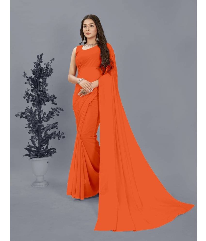 Kashvi Sarees Georgette Solid Saree With Unstitched Blouse Piece ( Orange ) Kashvi Sarees Georgette Solid Saree With Unstitched Blouse Piece ( Orange )