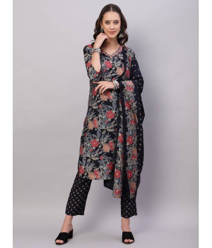 Flamboyant Chanderi Printed Kurti With Pants Women's Stitched Salwar Suit - Black ( Pack of 1 )     			Flamboyant Chanderi Printed Kurti With Pants Women's Stitched Salwar Suit - Black ( Pack of 1 )