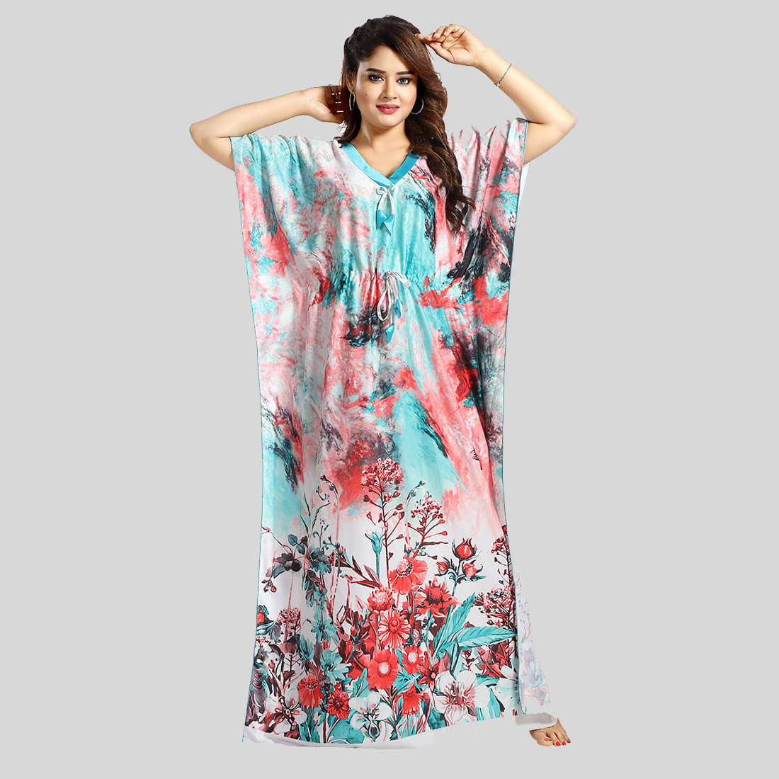 Gutthi Multicolor Satin Women's Nightwear Kaftan Night Dress ( Pack of 1 ) Gutthi Multicolor Satin Women's Nightwear Kaftan Night Dress ( Pack of 1 )