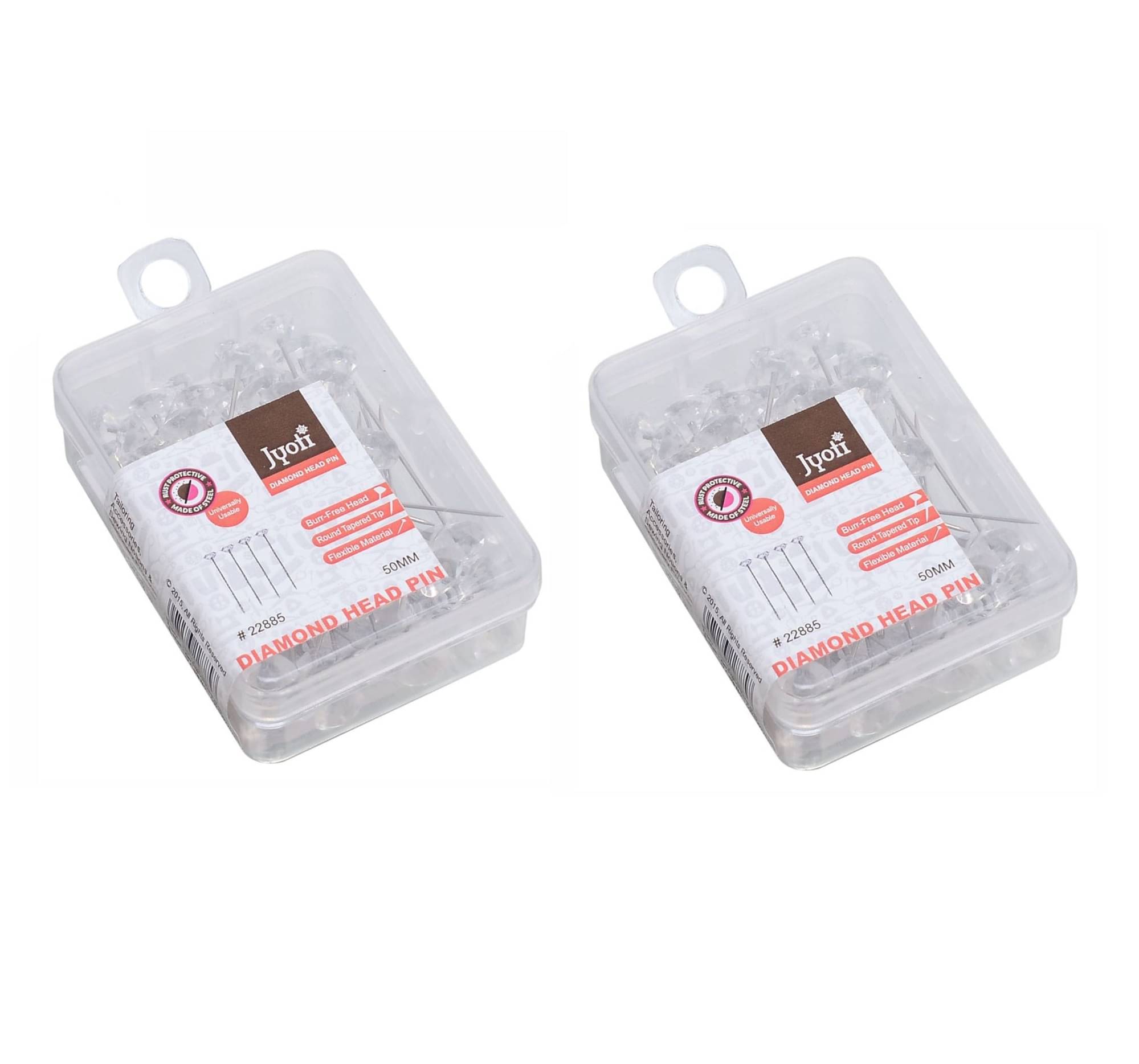     			Jyoti Diamond Head Pins Transparent for Tailoring, Dressmaking, Crafting, Sewing, College Projects, Ornament, Patch Work, Florist, Hijab, & Scarf for Women # 22885 (50 Pins in a Box) - Pack of 2