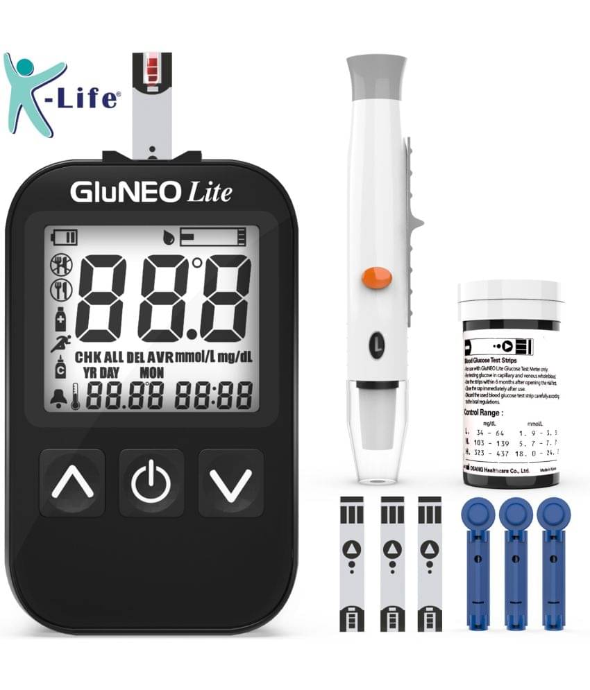     			K-life Gluneolite Automatic Blood Glucose Check Sugar Testing Machine 100 Strips Glucometer (Black)