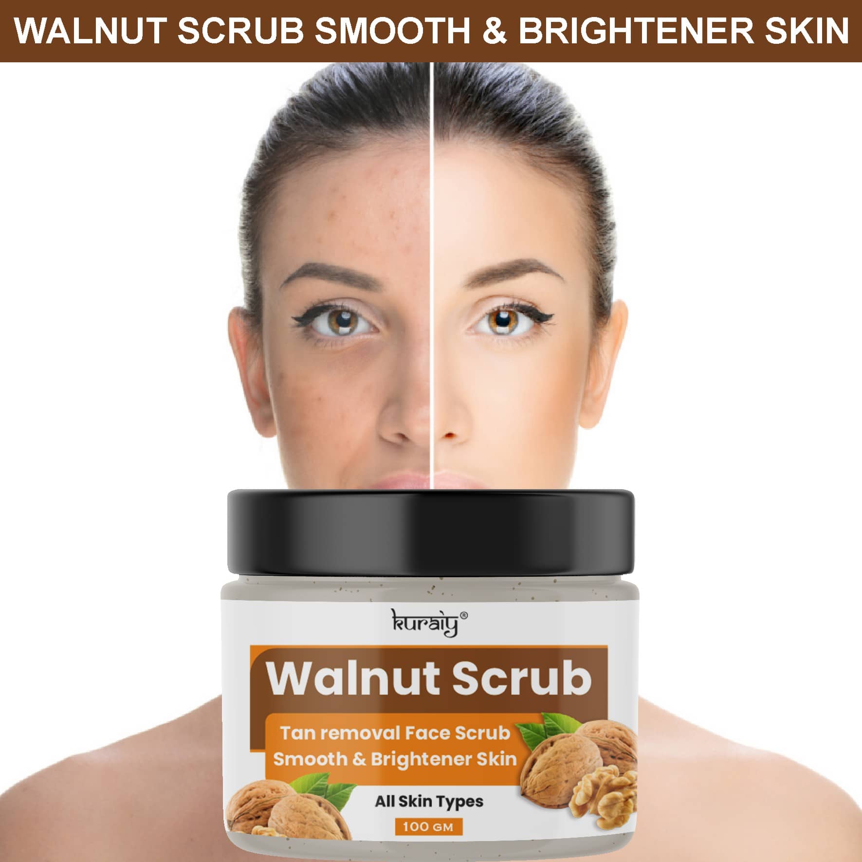 KURAIY Walnut Tan Removal Brightening & Revitalizing Face Scrub for All Skin Types 100g