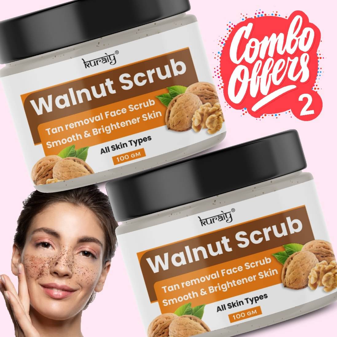 KURAIY Walnut Tan Removal Brightening & Revitalizing Face Scrub for All Skin Types 100g (Pack Of 2) KURAIY Walnut Tan Removal Brightening & Revitalizing Face Scrub for All Skin Types 100g (Pack Of 2)