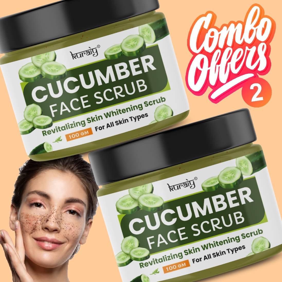    			KURAIY Cucumber Revitalizing Skin Whitening Face Scrub for All Skin Types 100g (Pack Of 2)