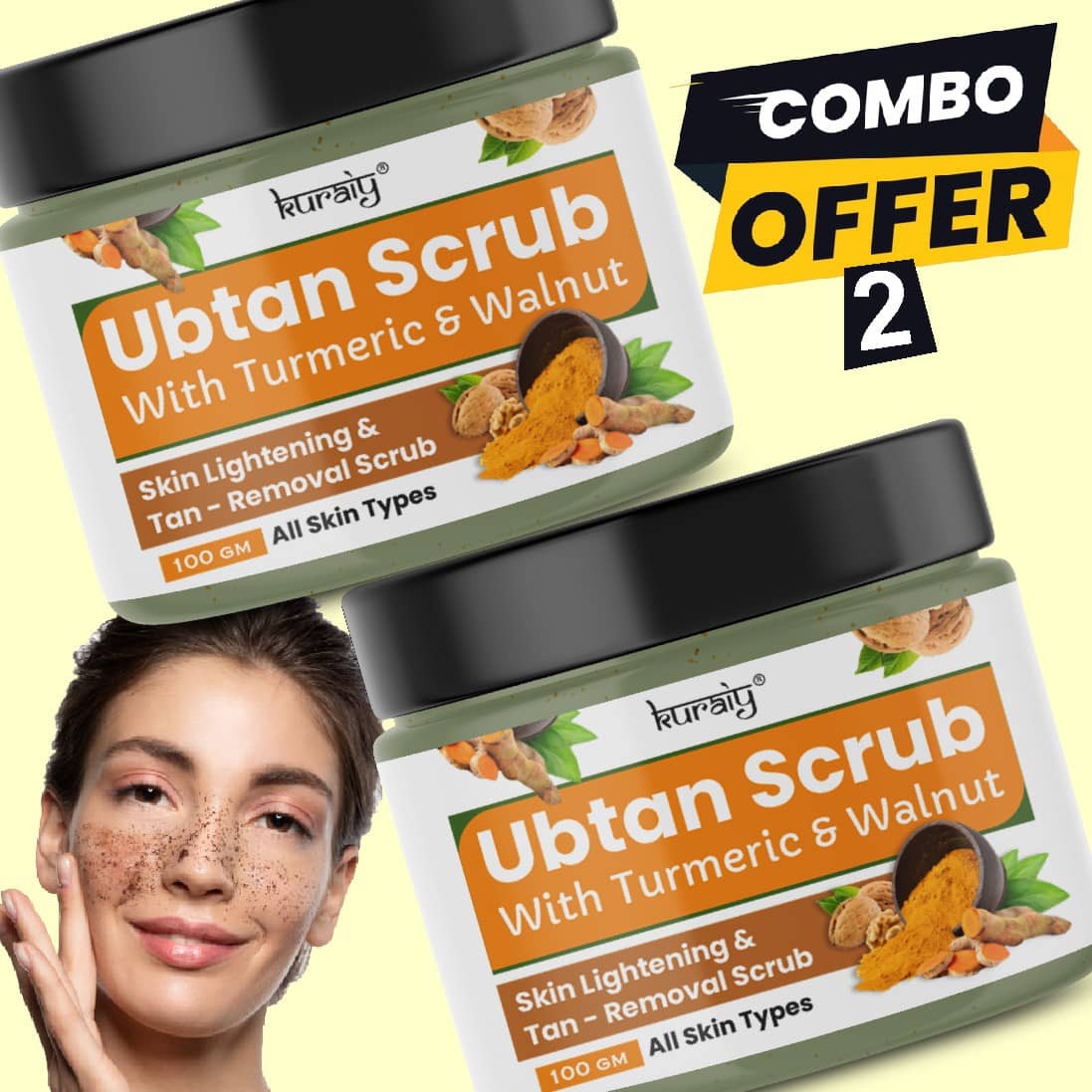 KURAIY Ubtan Skin Whitening & Tan Removal Face Scrub Suitable for All Skin Types 100g (Pack Of 2)