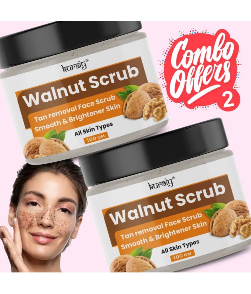 KURAIY Walnut Tan Removal Brightening & Revitalizing Face Scrub for All Skin Types 100g (Pack Of 2)