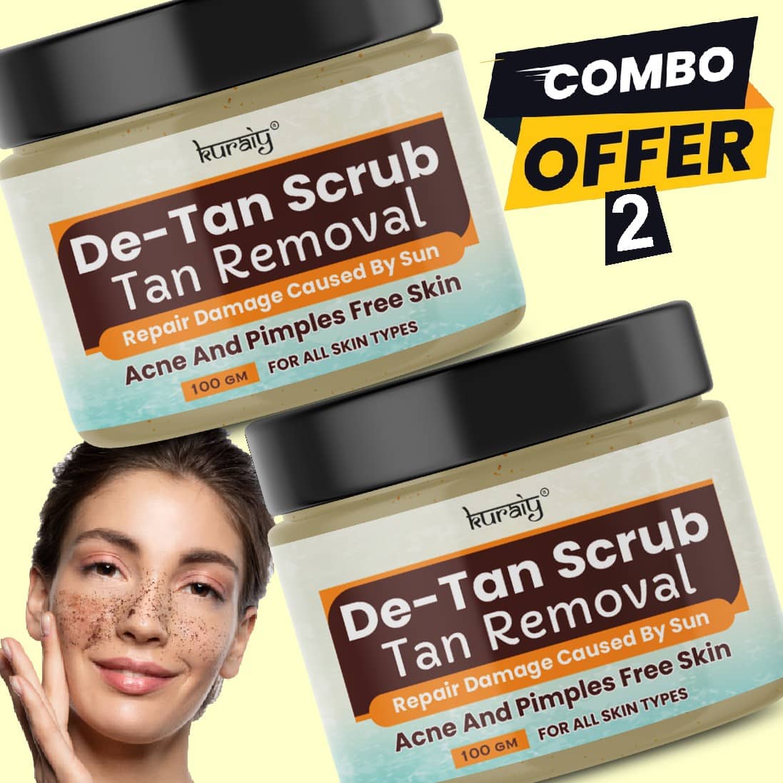 KURAIY De-Tan Face Scrub Tan Removal Face Scrub Suitable for All Skin Types 100g (Pack Of 2)