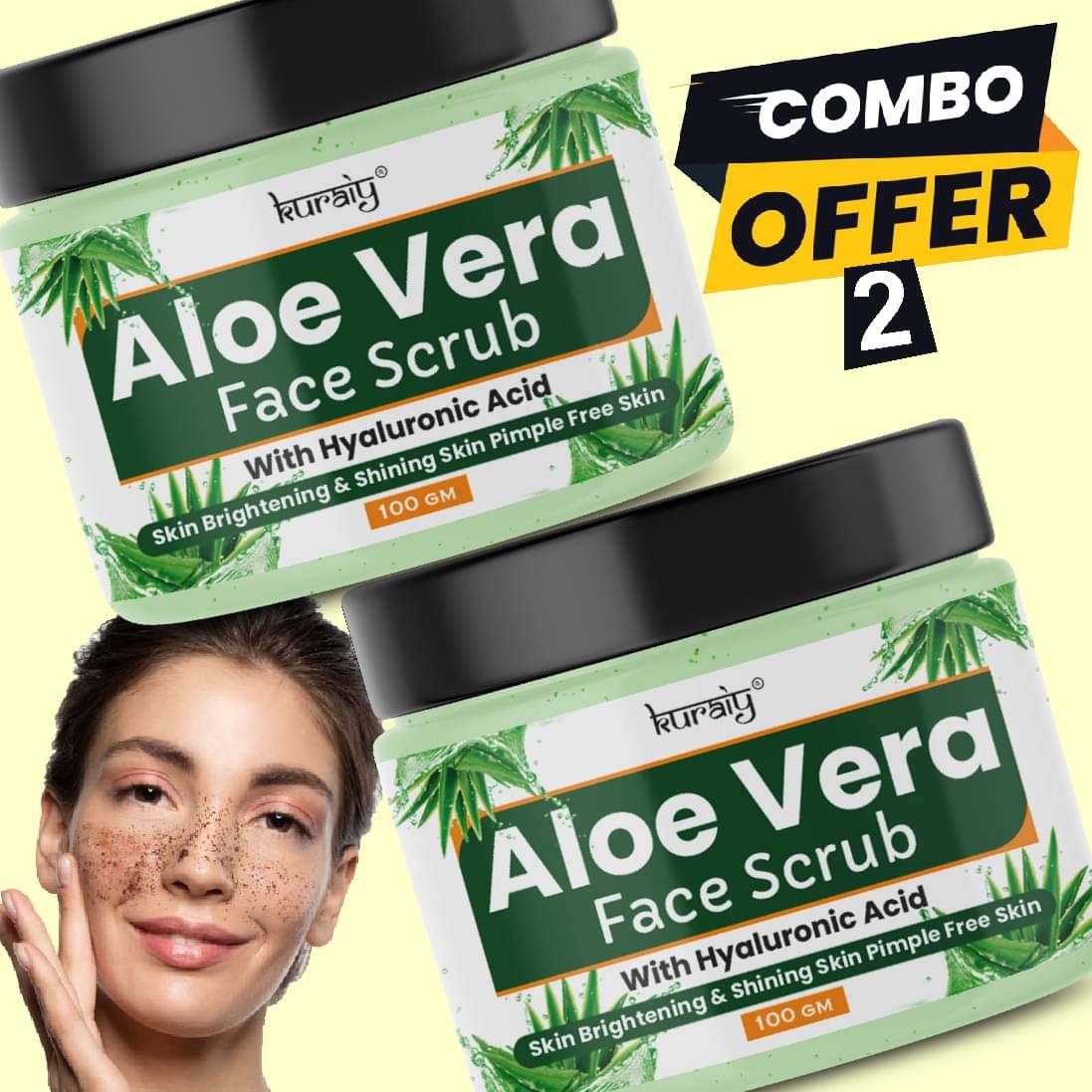 KURAIY Aloe Vera Skin Brightening & Pimple Free Face Scrub for All Skin Types 100g (Pack Of 2) KURAIY Aloe Vera Skin Brightening & Pimple Free Face Scrub for All Skin Types 100g (Pack Of 2)