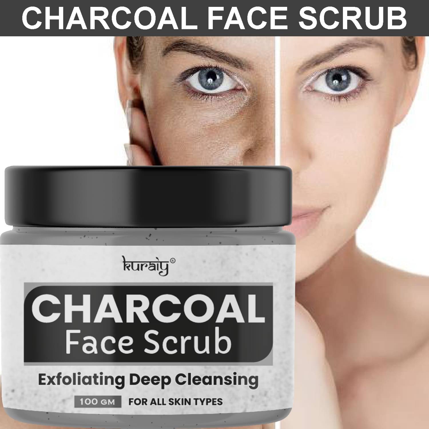 KURAIYCharcoal Exfoilate Deep Cleansing Face Scrub for All Skin Types 100g KURAIYCharcoal Exfoilate Deep Cleansing Face Scrub for All Skin Types 100g