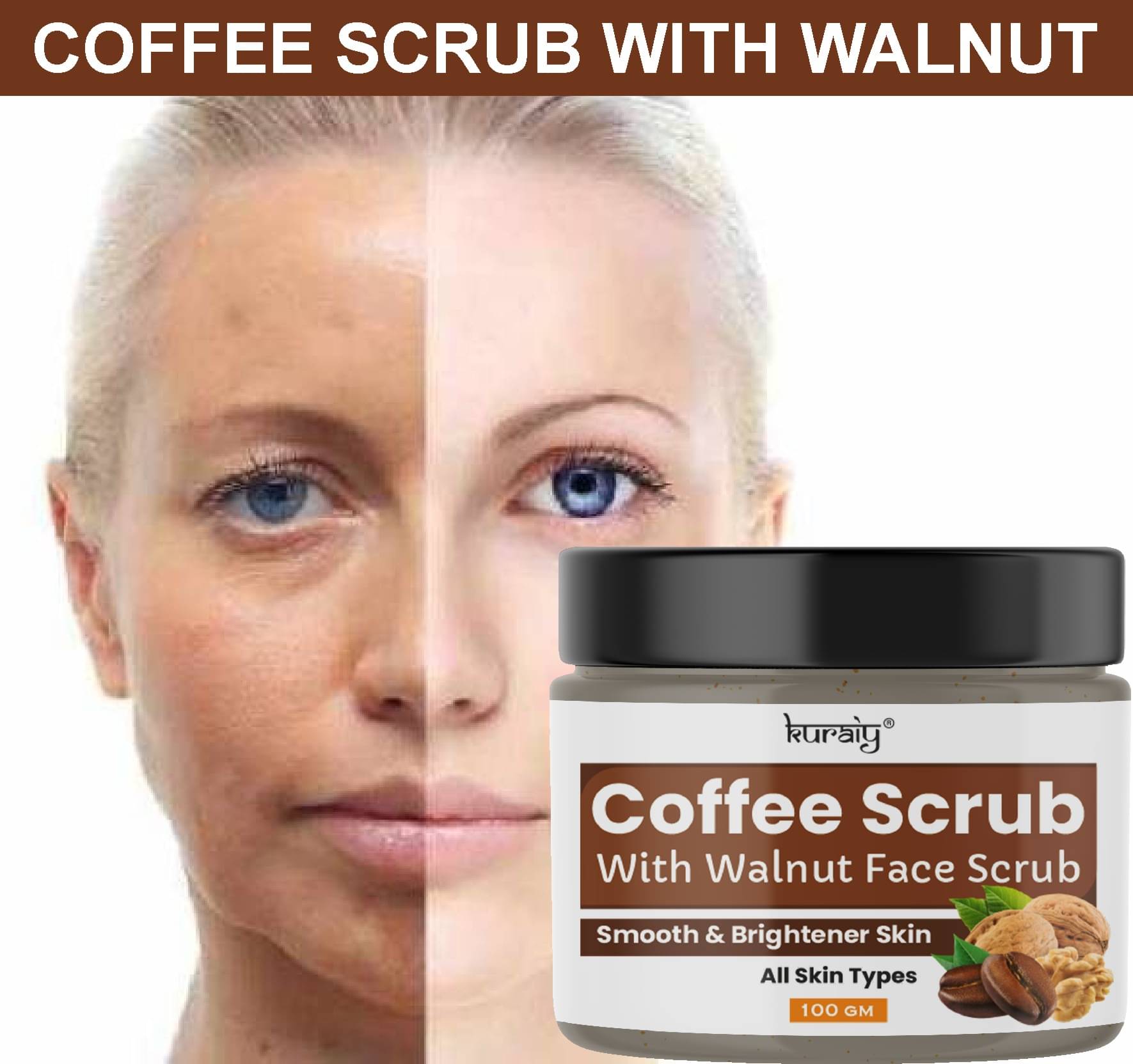KURAIY Coffee Smooth And Brighter Skin Face Scrub for All Skin Types 100g KURAIY Coffee Smooth And Brighter Skin Face Scrub for All Skin Types 100g