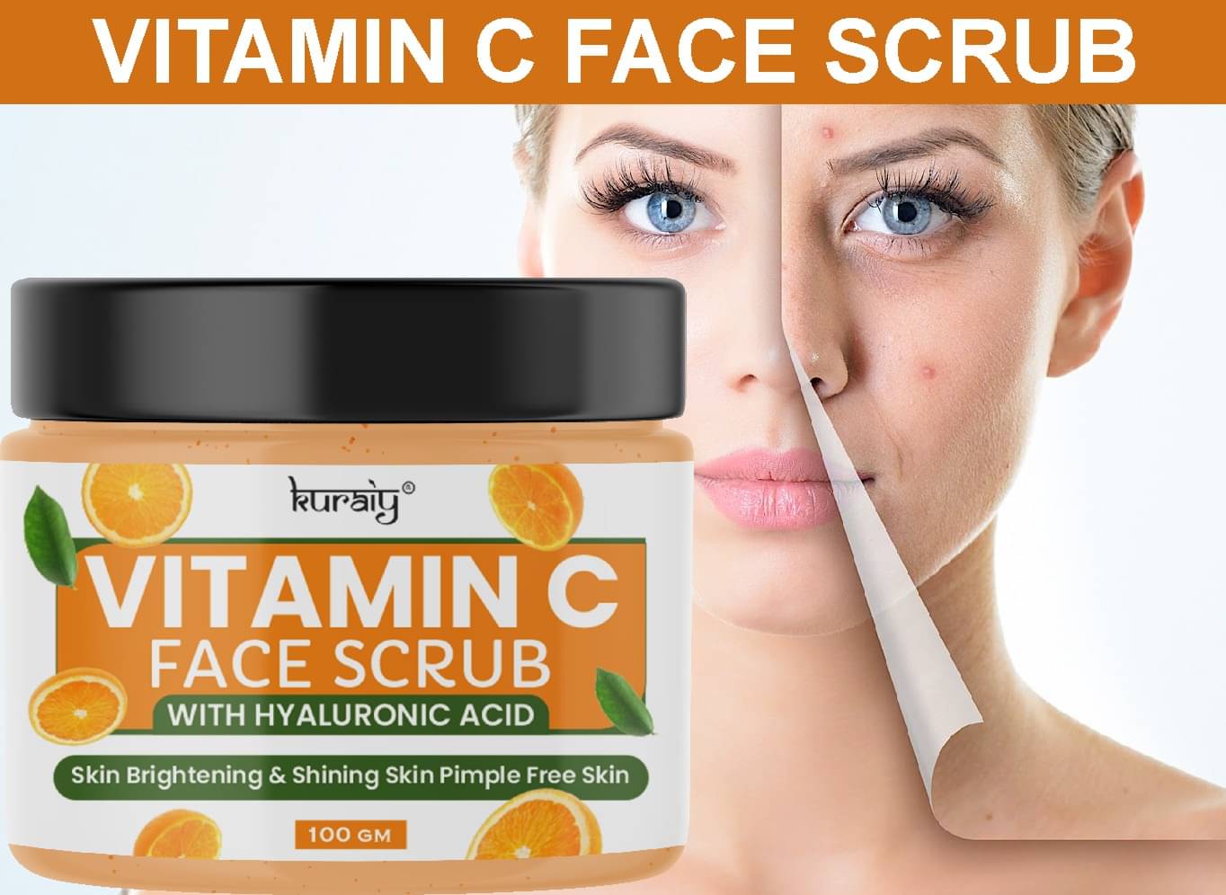 KURAIY Vitamin C Skin Brightening & Pimple Free Face Scrub for All Skin Types 100g     			KURAIY Vitamin C Skin Brightening & Pimple Free Face Scrub for All Skin Types 100g