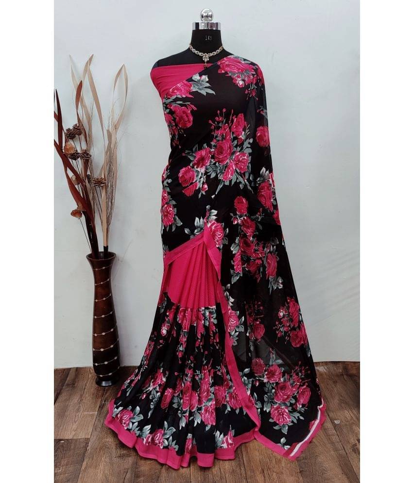     			Kashvi Sarees Georgette Printed Saree With Unstitched Blouse Piece ( Pink )