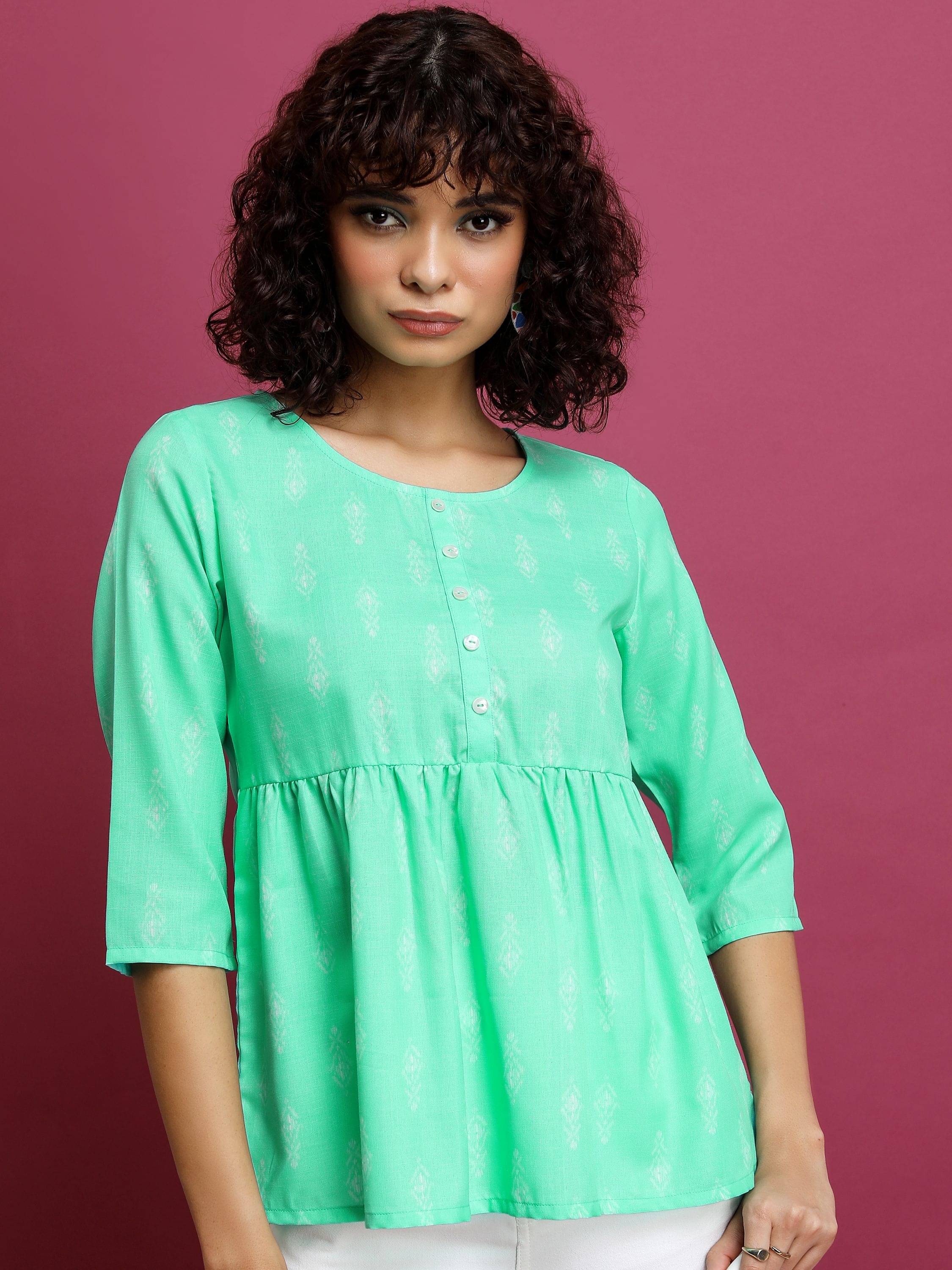 Ketch Women's Polyester Peplum Top ( Green ) Ketch Women's Polyester Peplum Top ( Green )