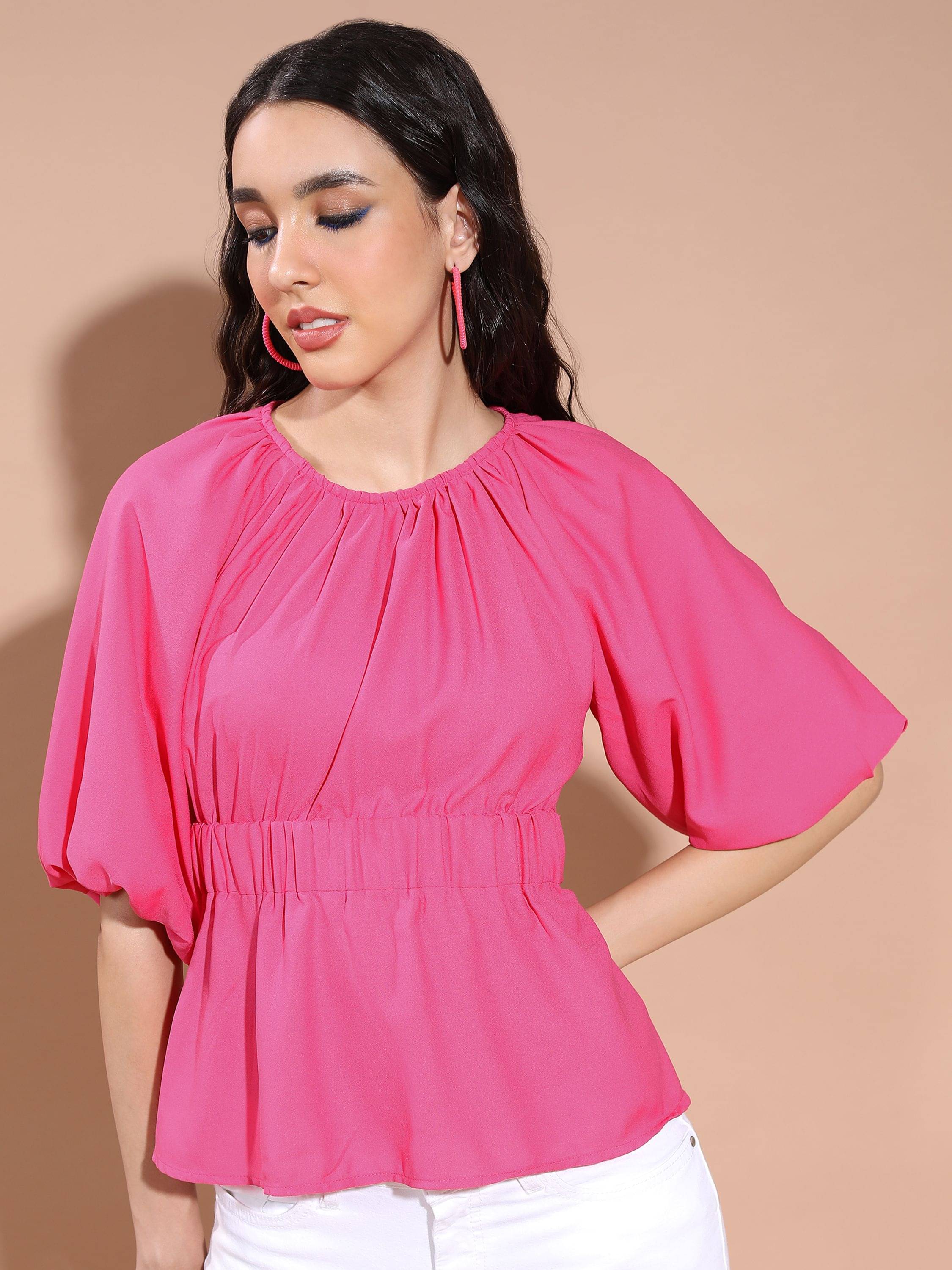 Ketch Women's Polyester Peplum Top ( Pink )     			Ketch Women's Polyester Peplum Top ( Pink )
