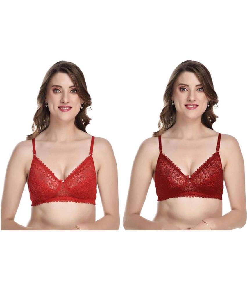 Kiran Enterprises Pack of 2 Net Women's Everyday Bra ( Red ) Kiran Enterprises Pack of 2 Net Women's Everyday Bra ( Red )