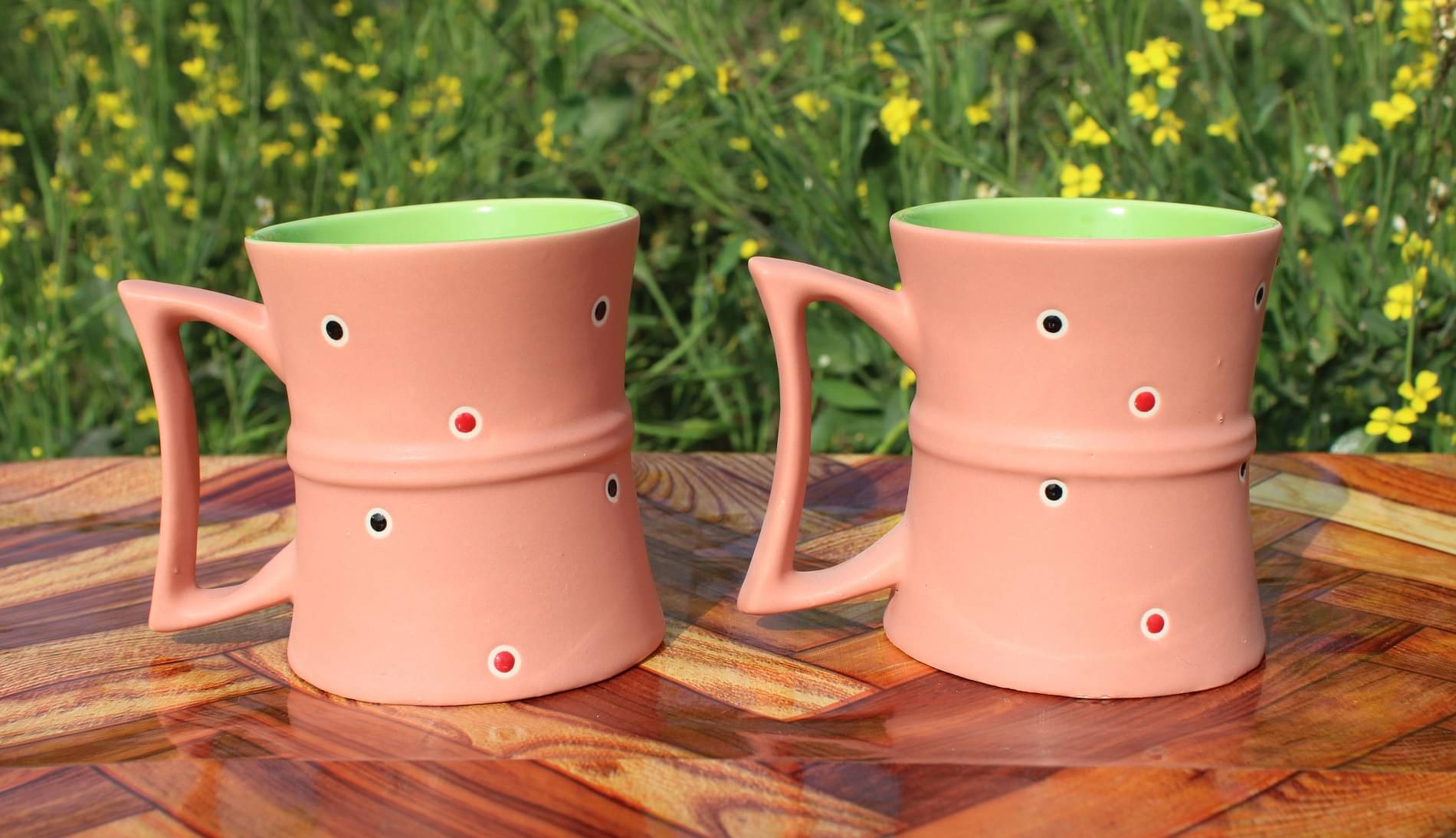    			Laghima jadon Round Ring Shape Checks Ceramic Coffee Mug 270 mL ( Pack of 2 )