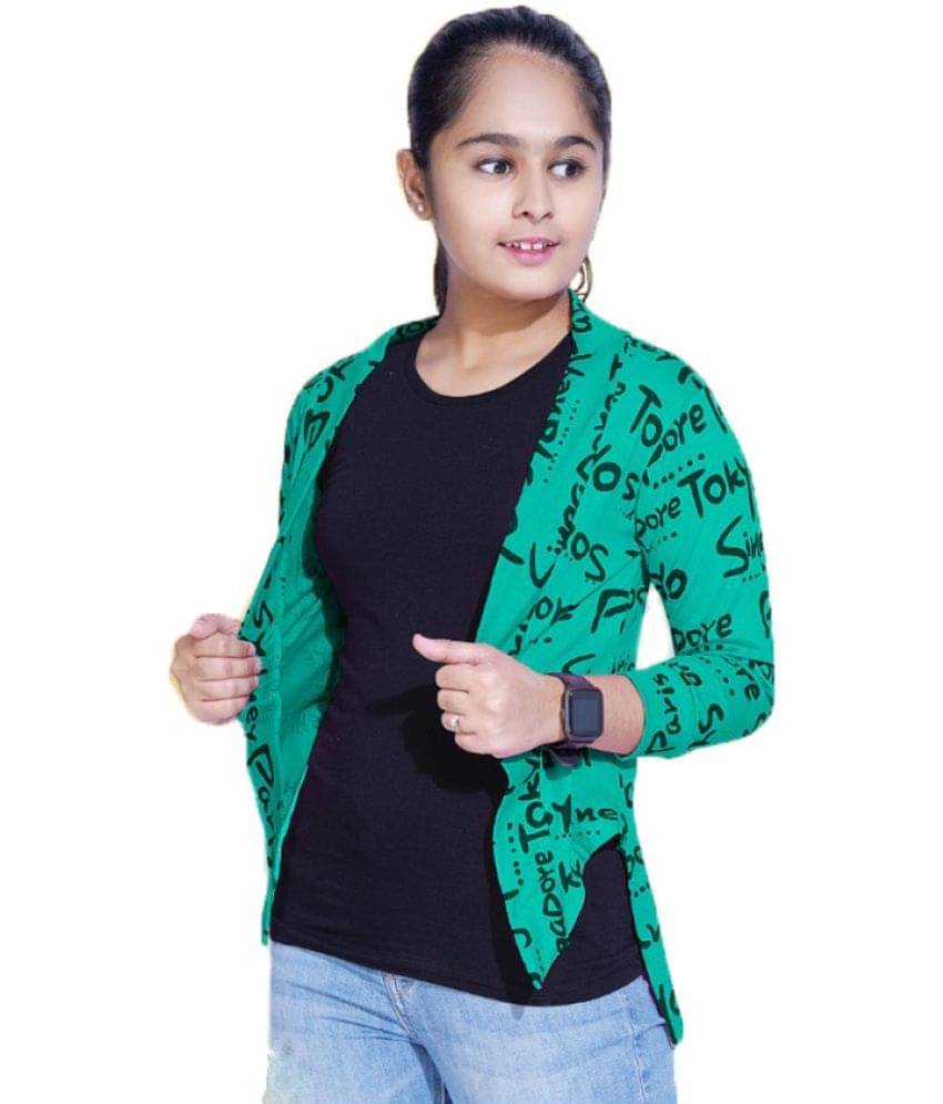     			Little Funky 100% Pure cotton all over printed mandarion collar full sleeve waistlength overcoat shrug for Girls - free size