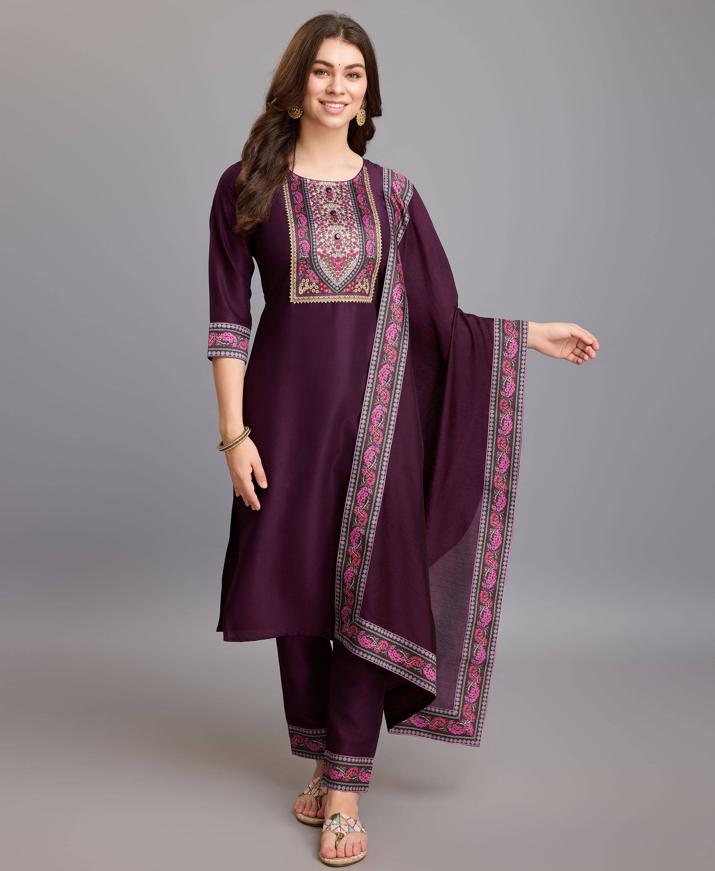 MOJILAA Silk Printed Kurti With Pants Women's Stitched Salwar Suit - Burgundy ( Pack of 1 ) MOJILAA Silk Printed Kurti With Pants Women's Stitched Salwar Suit - Burgundy ( Pack of 1 )