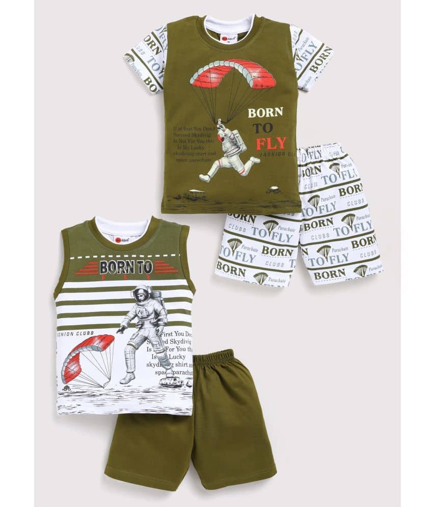 Mars Infiniti Pack of 2 Boys Cotton T-Shirt & Pants Set ( Green )