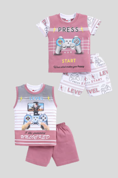 Mars Infiniti Pack of 2 Boys Cotton T-Shirt & Shorts Set ( Pink )