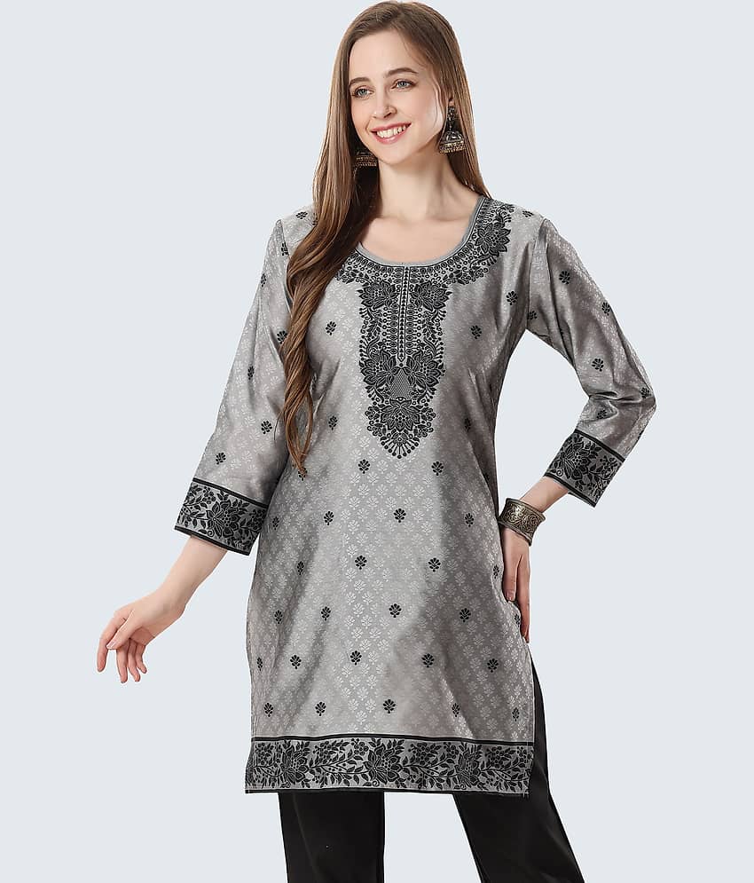 Meher Impex Art Silk Printed Straight Women's Kurti - Grey ( Pack of 1 ) - Kurtis, Tunics | Buy online on ZillyBuy