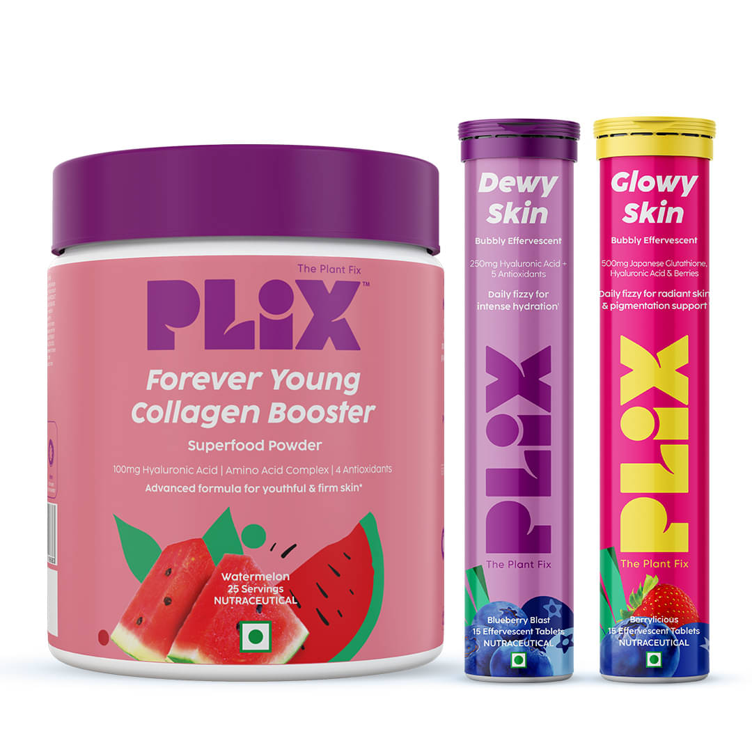 PLIX Youthful Glow Combo - Collagen Builder 200g Powder, Hyaluronic Acid and Skin Glow Glutathione 15 Effervescent Tablets Supports Skin Elasticity, Firmness PLIX Youthful Glow Combo - Collagen Builder 200g Powder, Hyaluronic Acid and Skin Glow Glutathione 15 Effervescent Tablets Supports Skin Elasticity, Firmness
