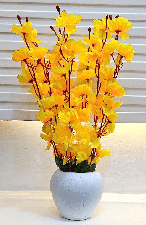     			REAL PBR - Yellow Cherry Blossom Artificial Flowers With Pot ( Pack of 1 )
