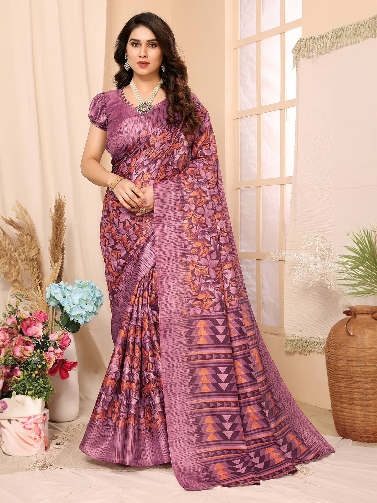BLEESBURY Cotton Printed Saree With Unstitched Blouse Piece ( Pink ) BLEESBURY Cotton Printed Saree With Unstitched Blouse Piece ( Pink )