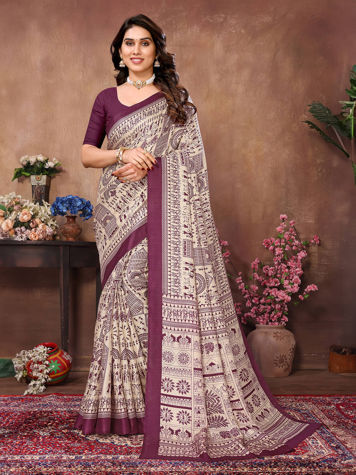     			BLEESBURY Cotton Printed Saree With Unstitched Blouse Piece ( Mauve )