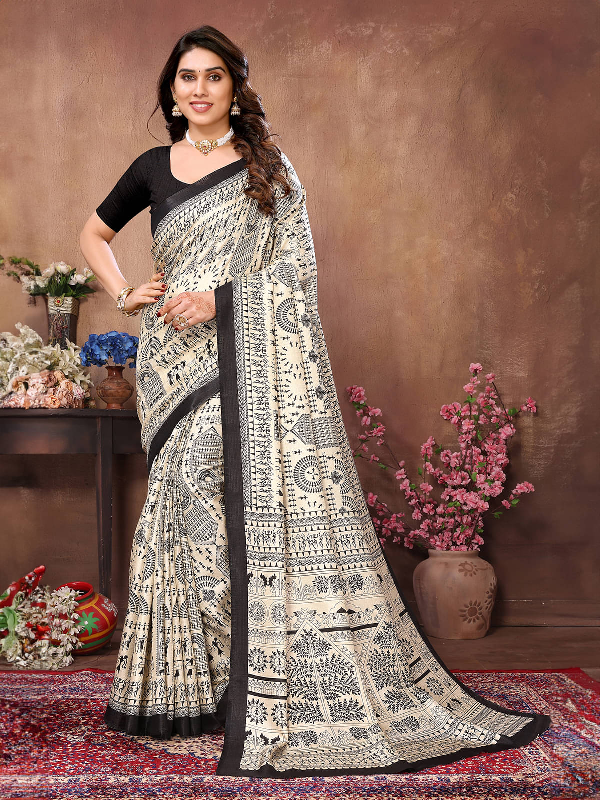 BLEESBURY Cotton Printed Saree With Unstitched Blouse Piece ( Black ) BLEESBURY Cotton Printed Saree With Unstitched Blouse Piece ( Black )