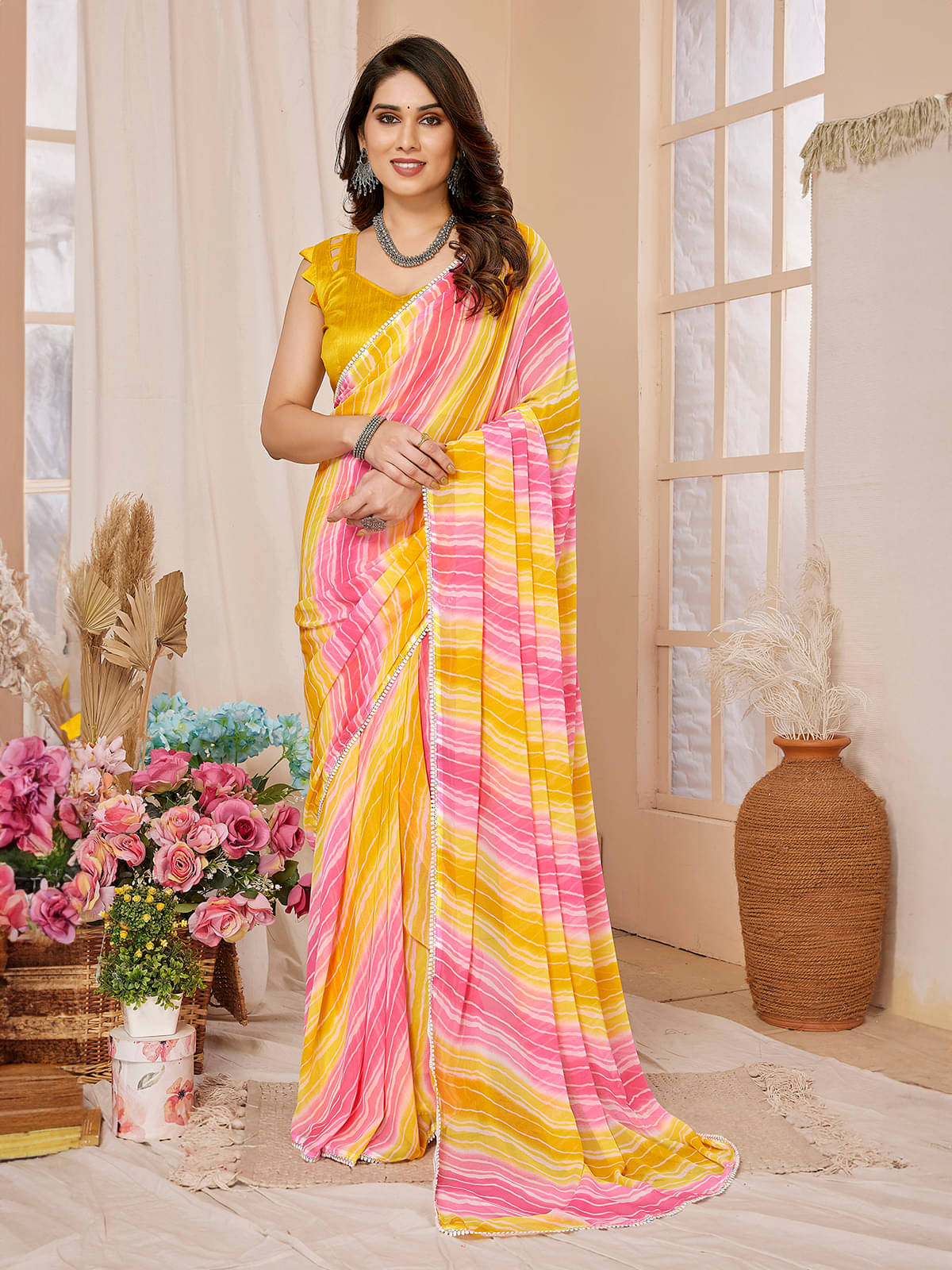     			BLEESBURY Georgette Printed Saree With Unstitched Blouse Piece ( Multicolor )