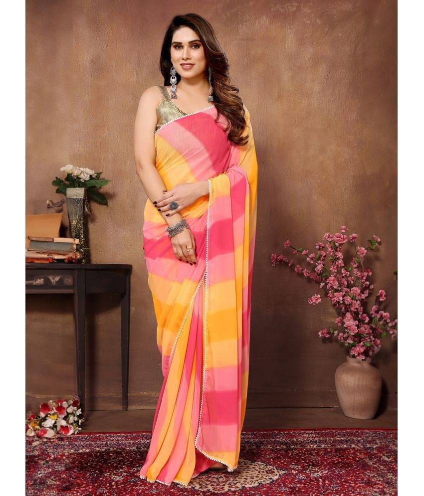 BLEESBURY Georgette Printed Saree With Unstitched Blouse Piece ( Multicolor ) BLEESBURY Georgette Printed Saree With Unstitched Blouse Piece ( Multicolor )