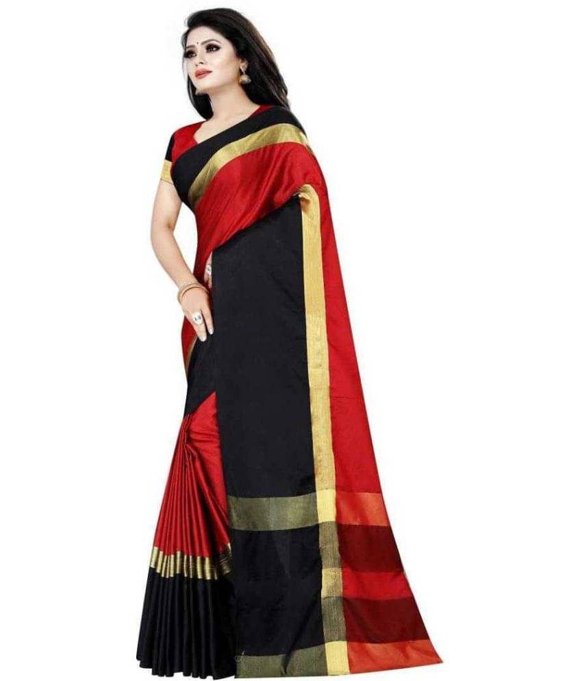 Saadhvi Art Silk Printed Saree With Unstitched Blouse Piece ( Red )     			Saadhvi Art Silk Printed Saree With Unstitched Blouse Piece ( Red )
