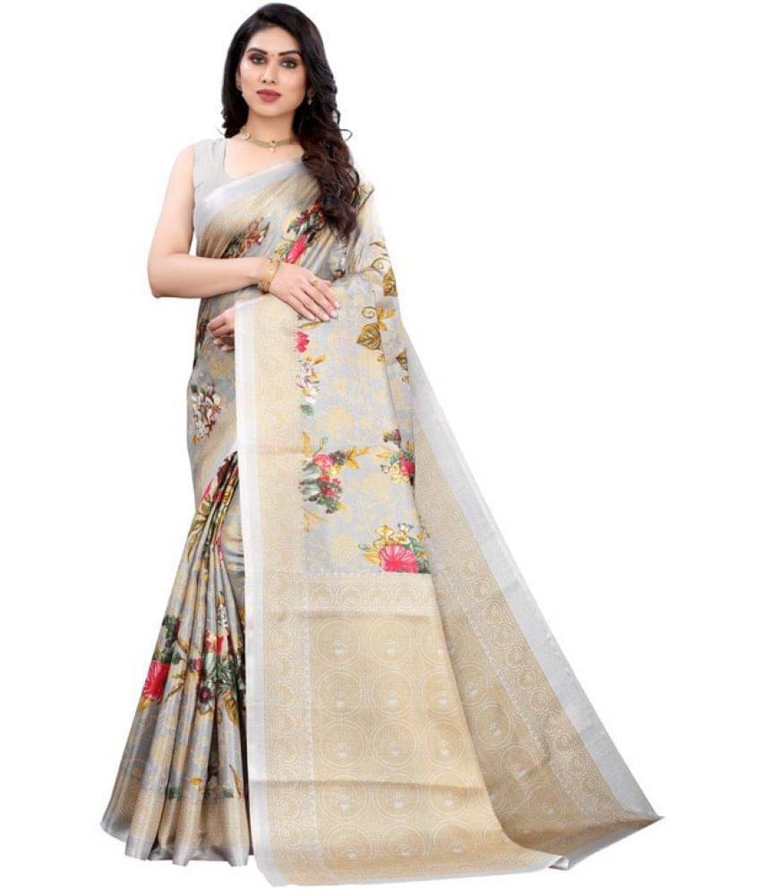 Saadhvi Art Silk Printed Saree With Unstitched Blouse Piece ( Grey ) Saadhvi Art Silk Printed Saree With Unstitched Blouse Piece ( Grey )