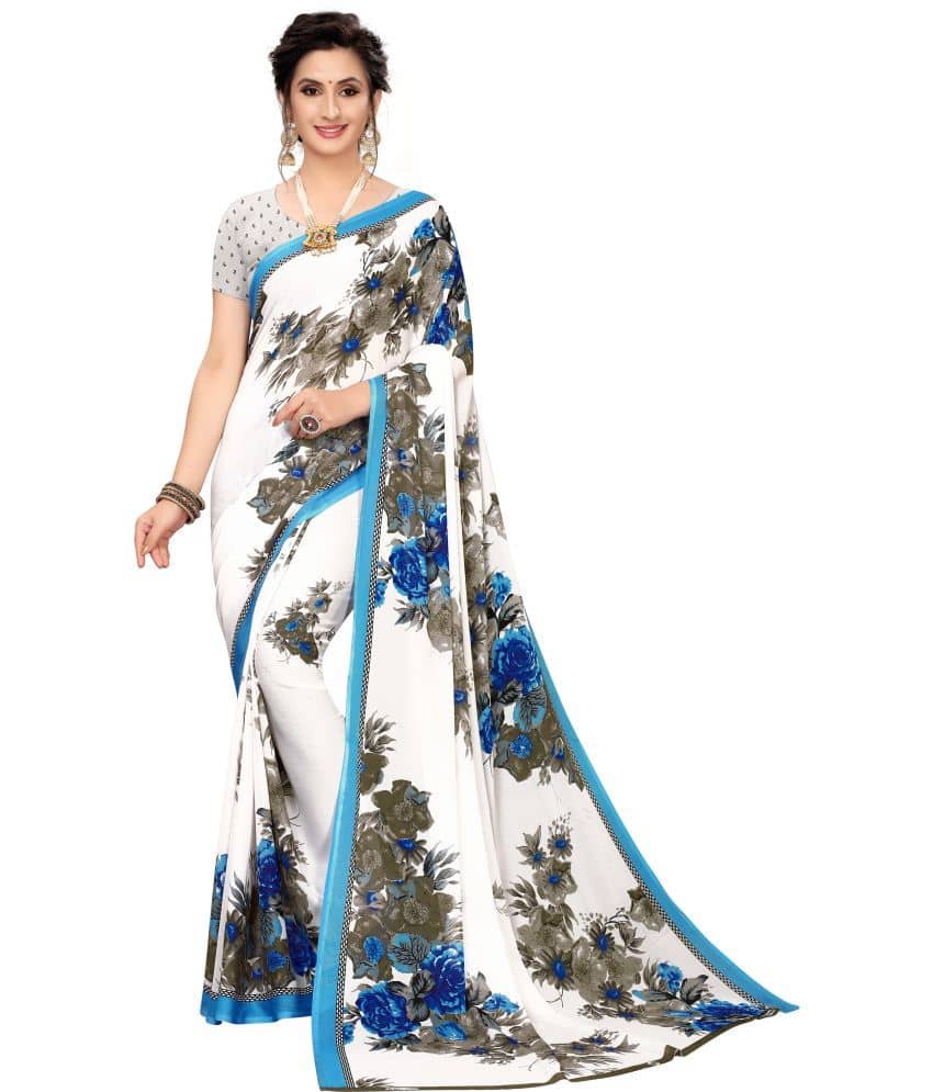 Saadhvi Art Silk Printed Saree With Stitched Blouse ( Blue ) - Sarees | Buy online on ZillyBuy