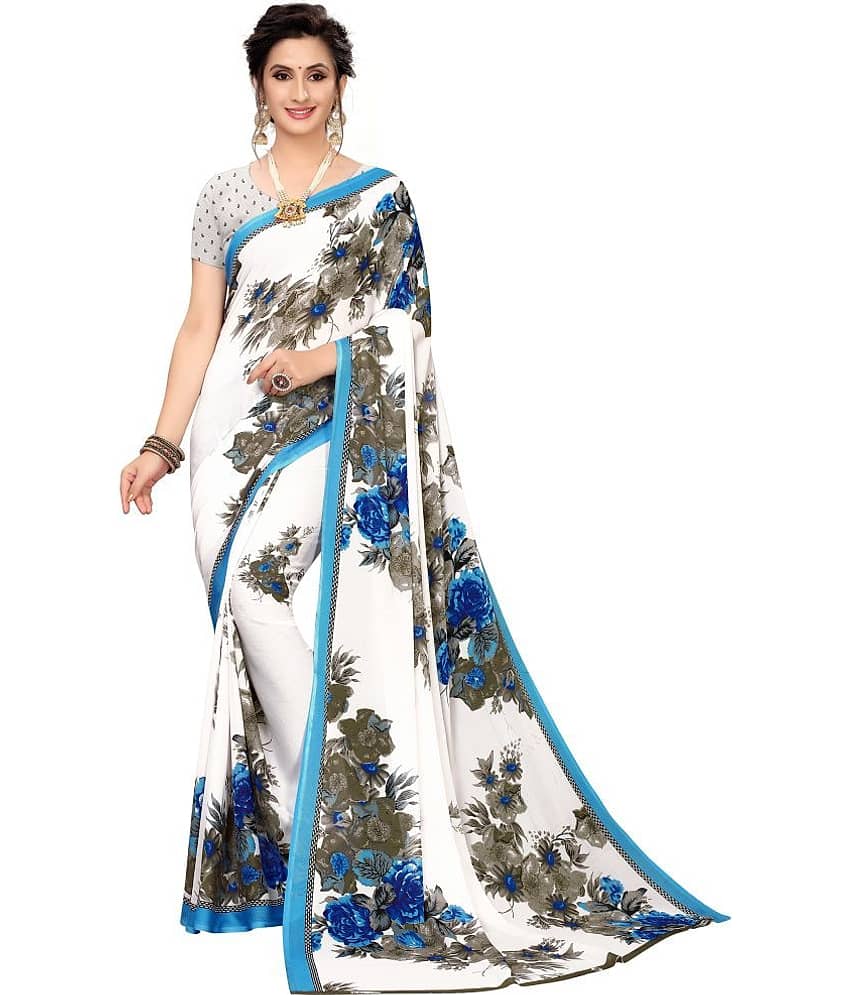 Saadhvi Art Silk Printed Saree With Stitched Blouse ( Blue ) - Sarees | Buy online on ZillyBuy