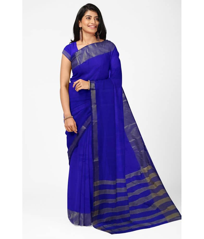 Saadhvi Cotton Silk Printed Saree With Unstitched Blouse Piece ( Blue ) - Sarees | Buy online on ZillyBuy