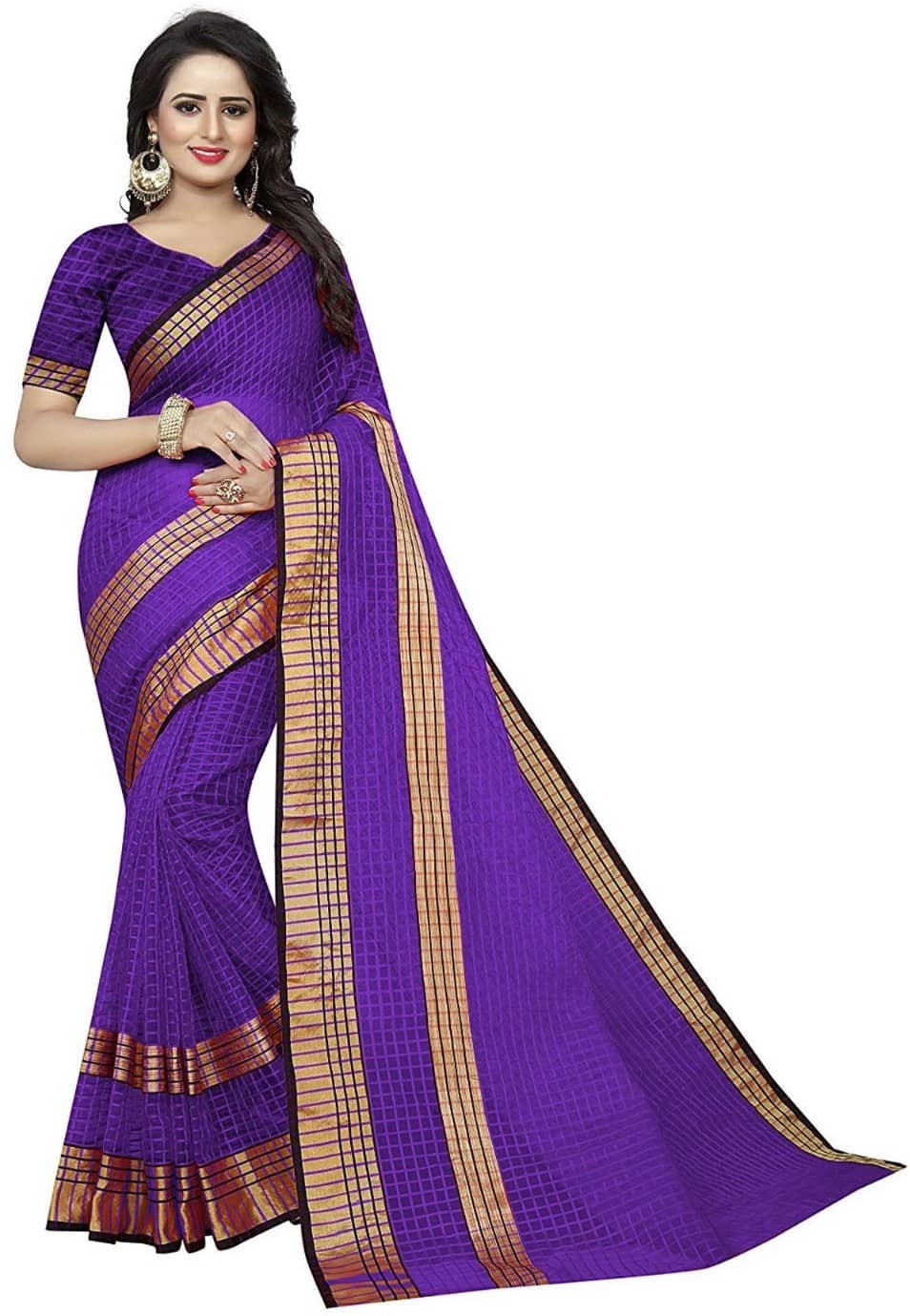 Saadhvi Cotton Silk Printed Saree With Unstitched Blouse Piece ( Purple ) - Sarees | Buy online on ZillyBuy