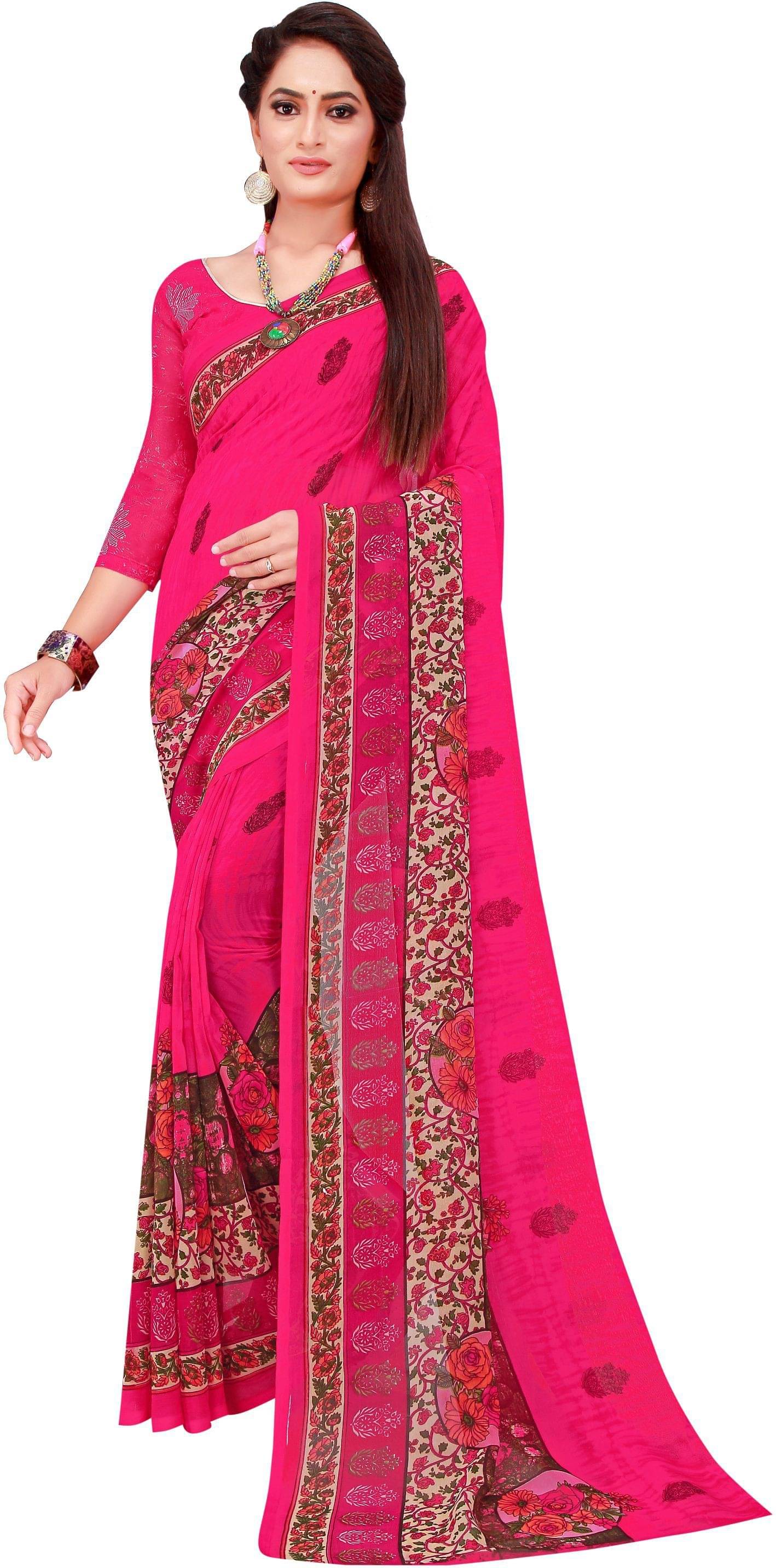 Saadhvi Georgette Printed Saree With Unstitched Blouse Piece ( Pink ) Saadhvi Georgette Printed Saree With Unstitched Blouse Piece ( Pink )