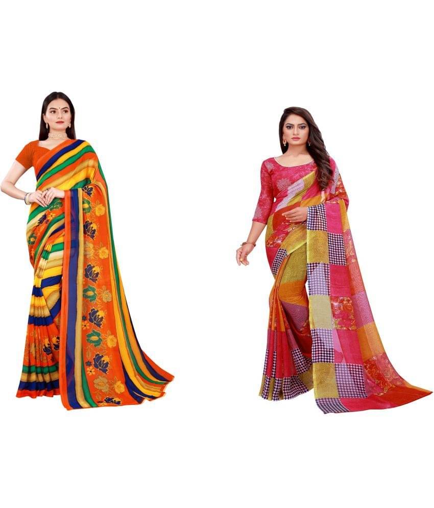 Saadhvi Georgette Printed Saree With Unstitched Blouse Piece ( Blue ) Saadhvi Georgette Printed Saree With Unstitched Blouse Piece ( Blue )