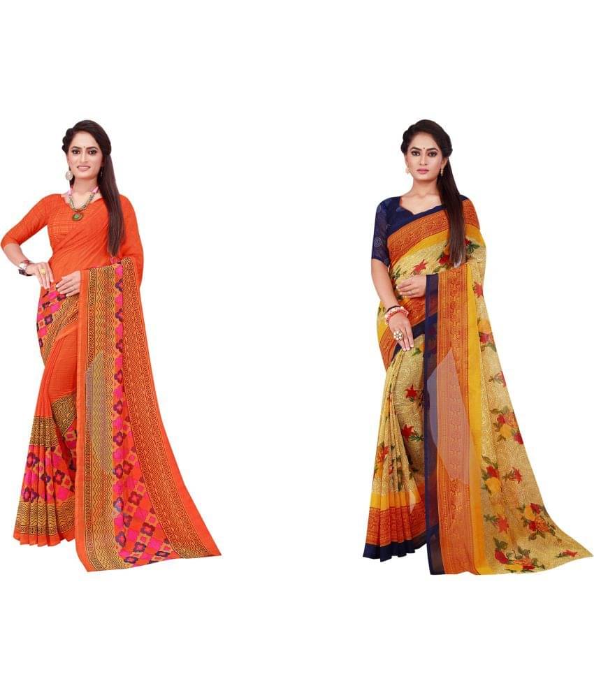     			Saadhvi Georgette Printed Saree With Unstitched Blouse Piece ( Blue )