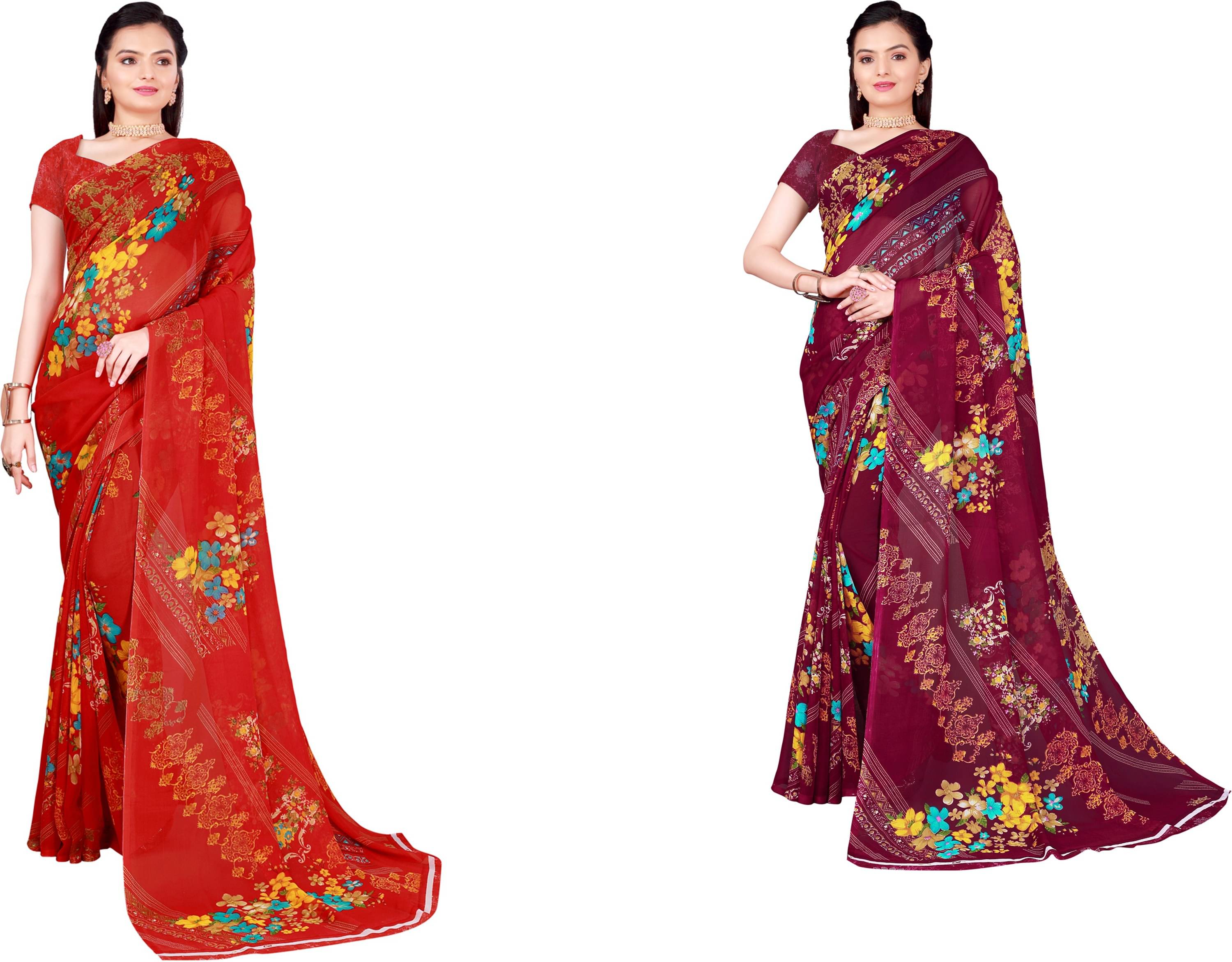Saadhvi Georgette Printed Saree With Unstitched Blouse Piece ( Red ) Saadhvi Georgette Printed Saree With Unstitched Blouse Piece ( Red )