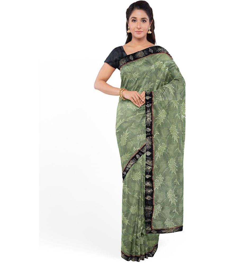     			Saadhvi Lycra Printed Saree With Unstitched Blouse Piece ( Green )
