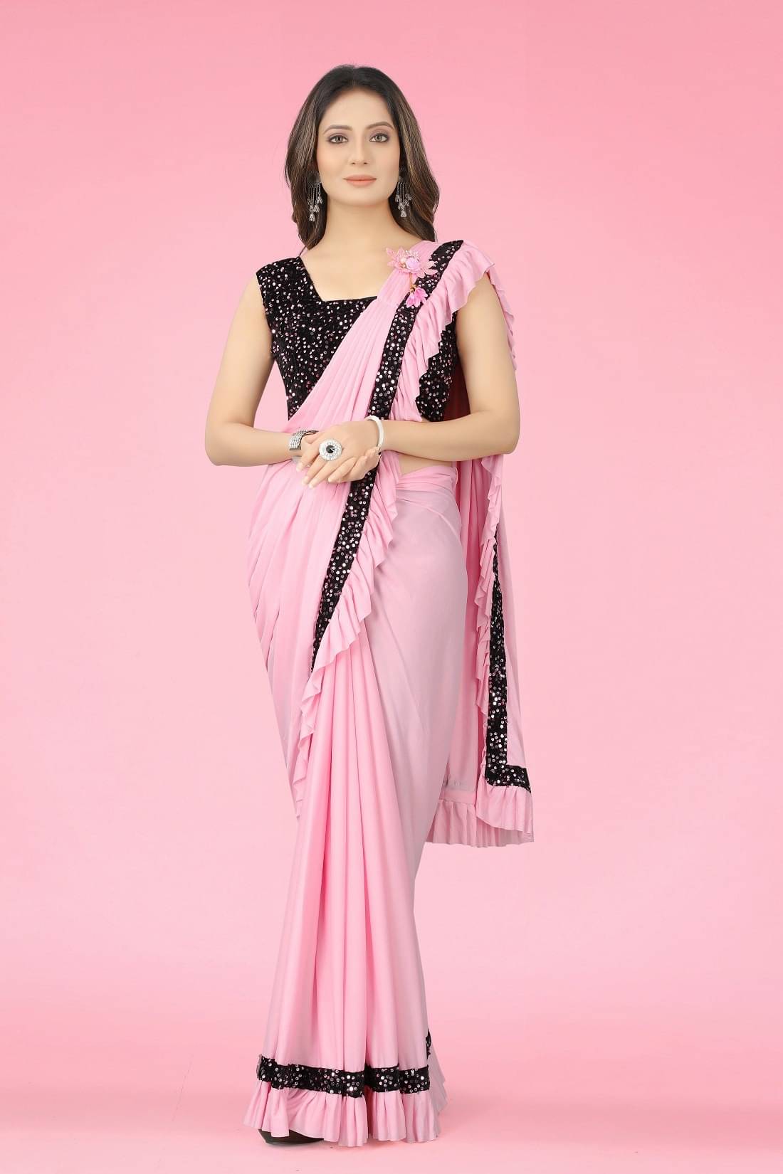 Saadhvi Net Printed Saree With Unstitched Blouse Piece ( Pink ) Saadhvi Net Printed Saree With Unstitched Blouse Piece ( Pink )