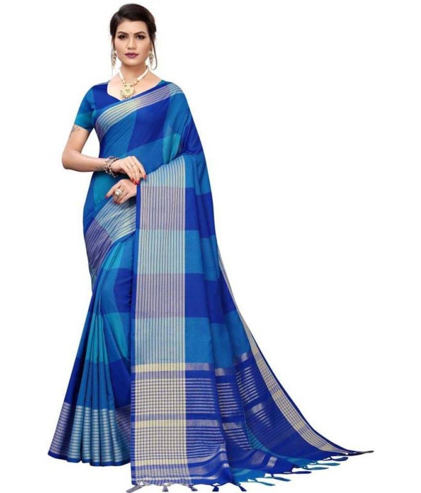 Saadhvi Silk Blend Printed Saree With Unstitched Blouse Piece ( Blue )     			Saadhvi Silk Blend Printed Saree With Unstitched Blouse Piece ( Blue )