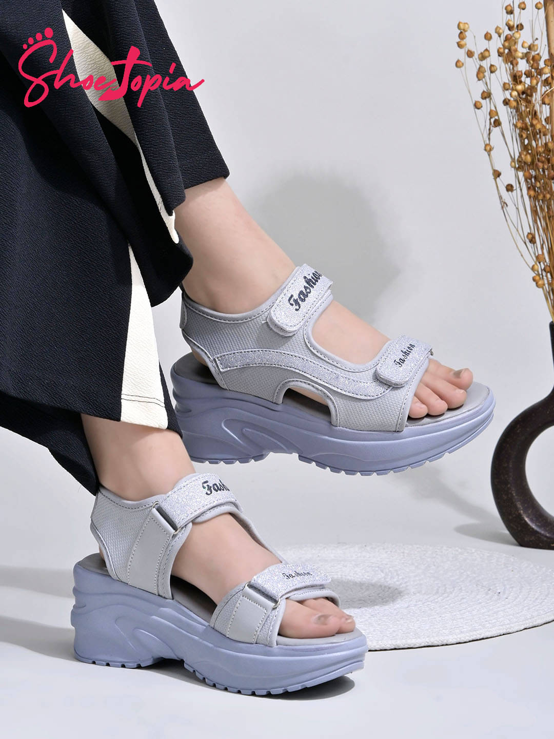     			Shoetopia Gray Floater Sandals