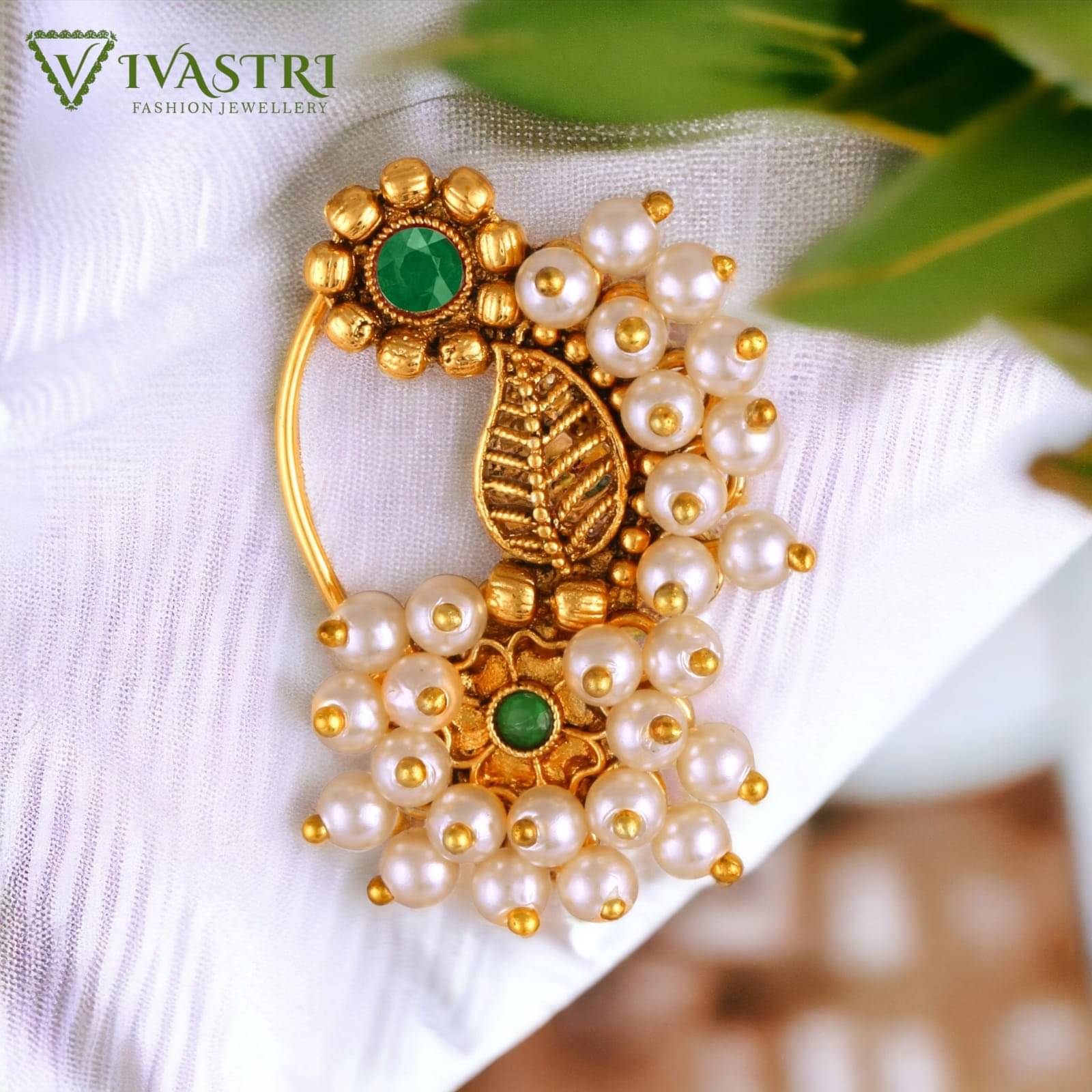 Vivastri's Premium & Elegant Peackock Style Cubic Zirconia Bead Studded Nose Rings For Women & Girls -VIVA1280NTH-PRESS-GREEN Vivastri's Premium & Elegant Peackock Style Cubic Zirconia Bead Studded Nose Rings For Women & Girls -VIVA1280NTH-PRESS-GREEN