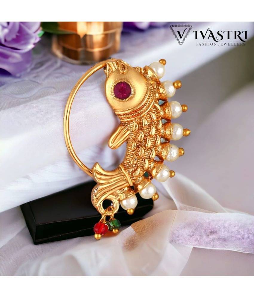 Vivastri's Premium & Elegant Peackock Style Cubic Zirconia Bead Studded Nose Rings For Women & Girls -VIVA1278NTH-PRESS Vivastri's Premium & Elegant Peackock Style Cubic Zirconia Bead Studded Nose Rings For Women & Girls -VIVA1278NTH-PRESS