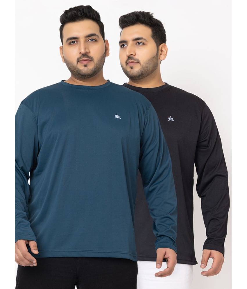     			YHA Cotton Blend Regular Fit Solid Full Sleeves Men's T-Shirt - Blue ( Pack of 2 )