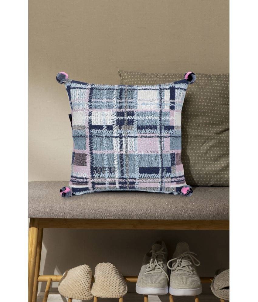     			mezposh Set of 1 Jacquard Big Checks Square Cushion Cover (40X40)cm - Blue